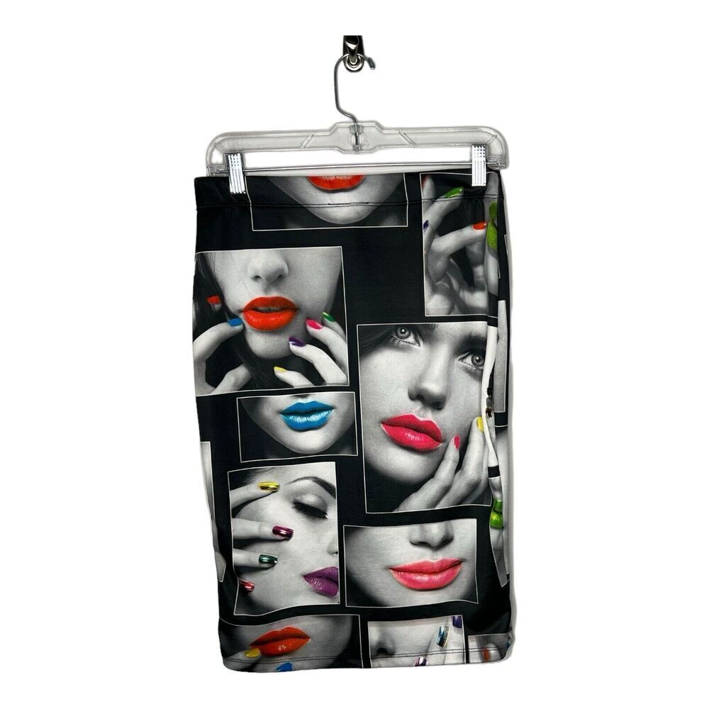 Cleo Vintage Pencil Skirt‎ Size Large 90's Y2K Graphic Print Lips Lipstick